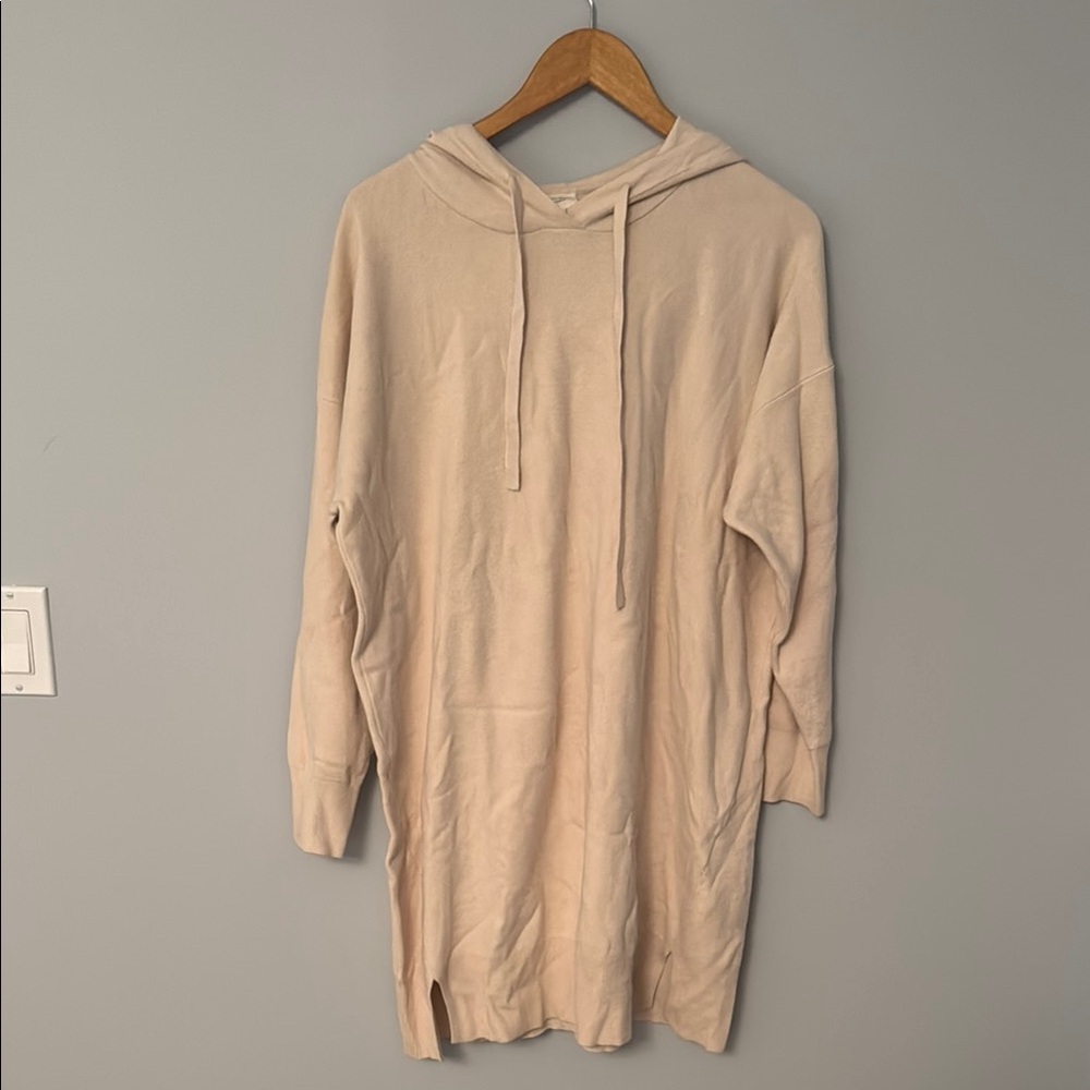 Women's Beige Crewneck Hoodie Dress - Lightweight Pullover
